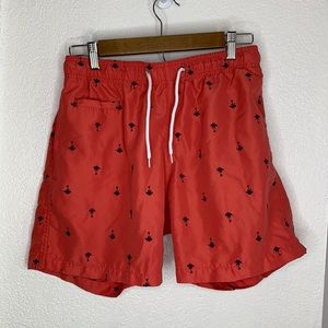 Trunks Surf & Swim coral black Embroidered palm tree swim shorts